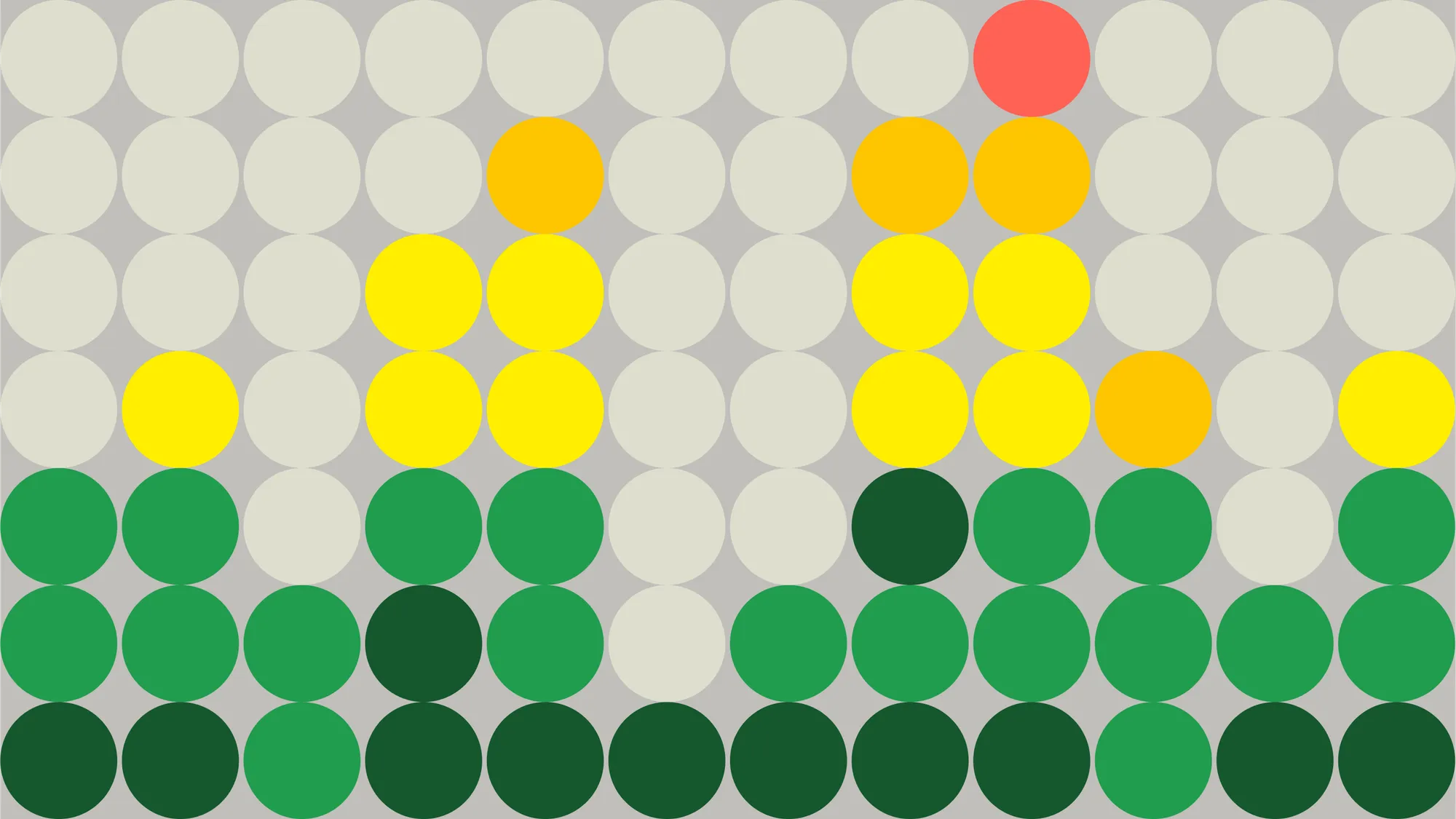 A pattern of green, yellow, and red dots