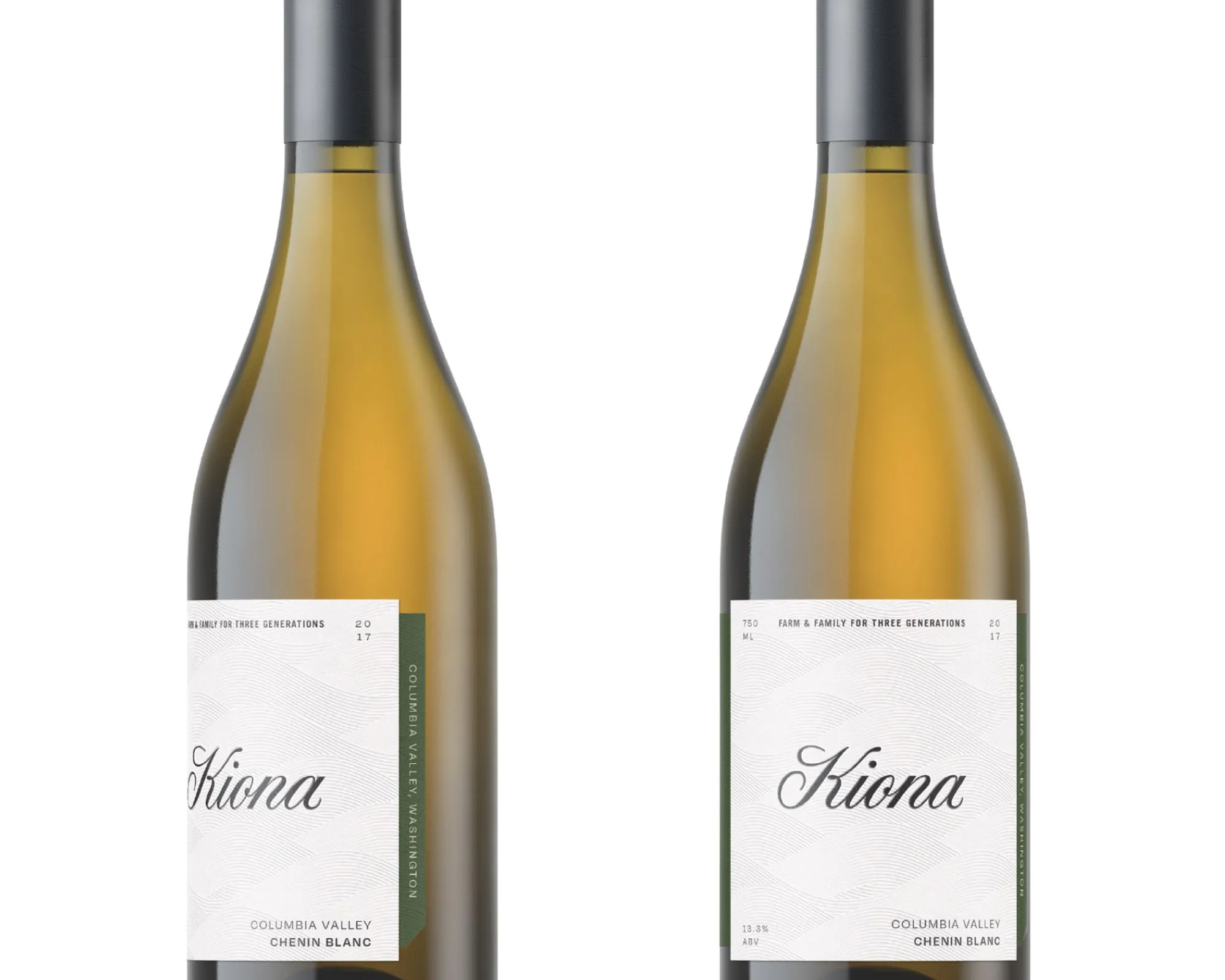 Two images of different angles of a wine bottle label