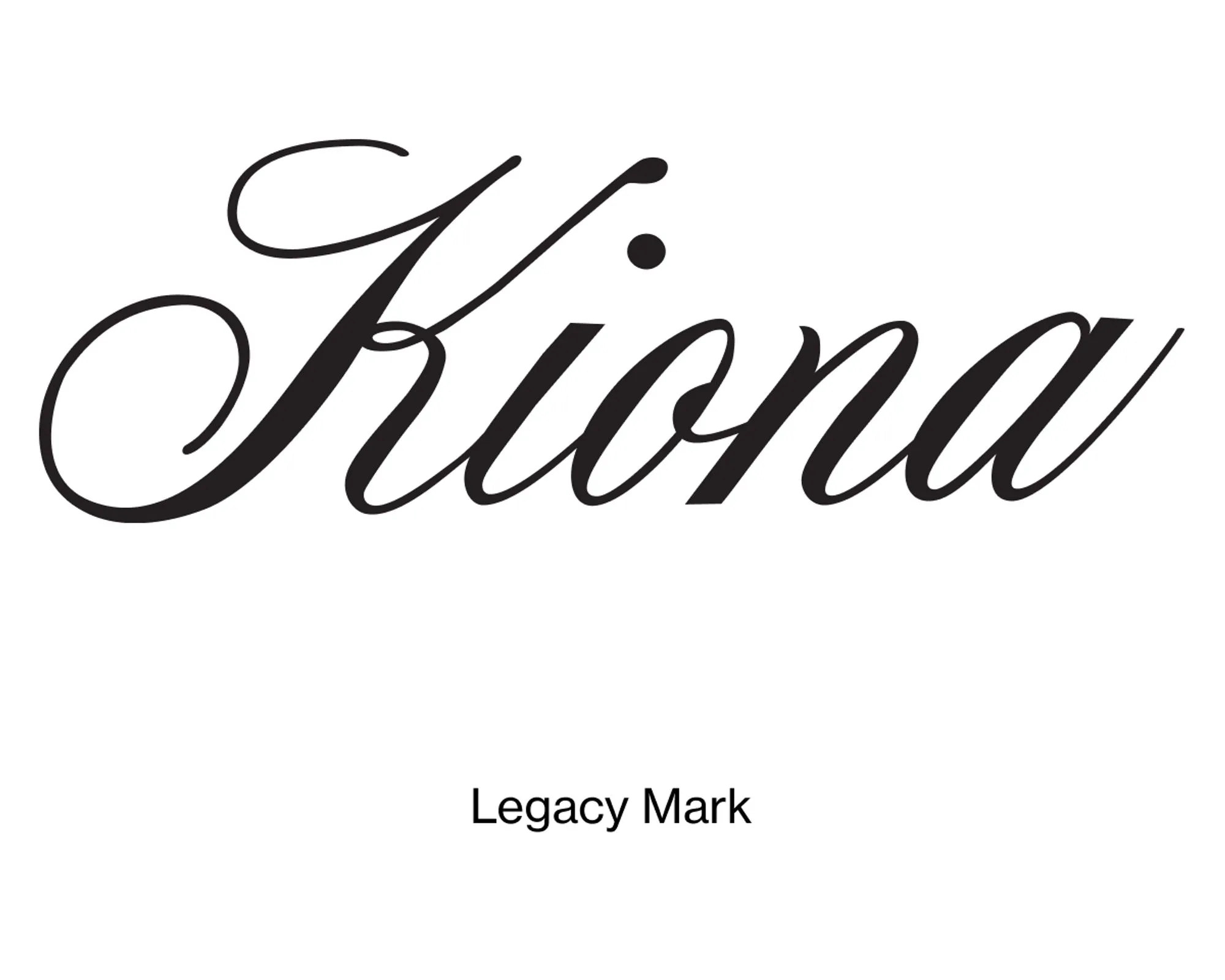 Kiona script wordmark with the words 'legacy mark' below