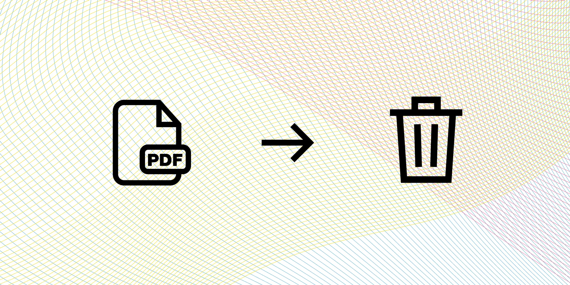 PDF icon, arrow icon, trash can icon