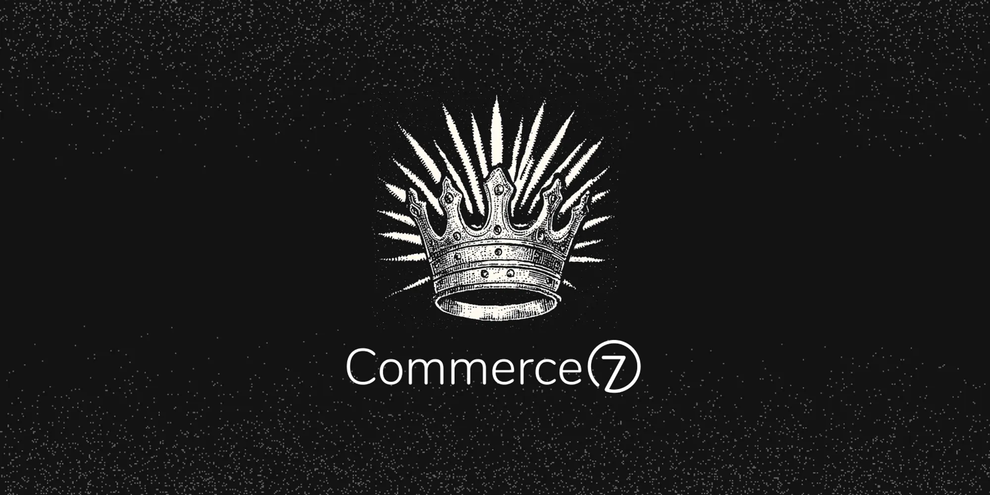 The Commerce7 Logo with a crown above it on a black textured background