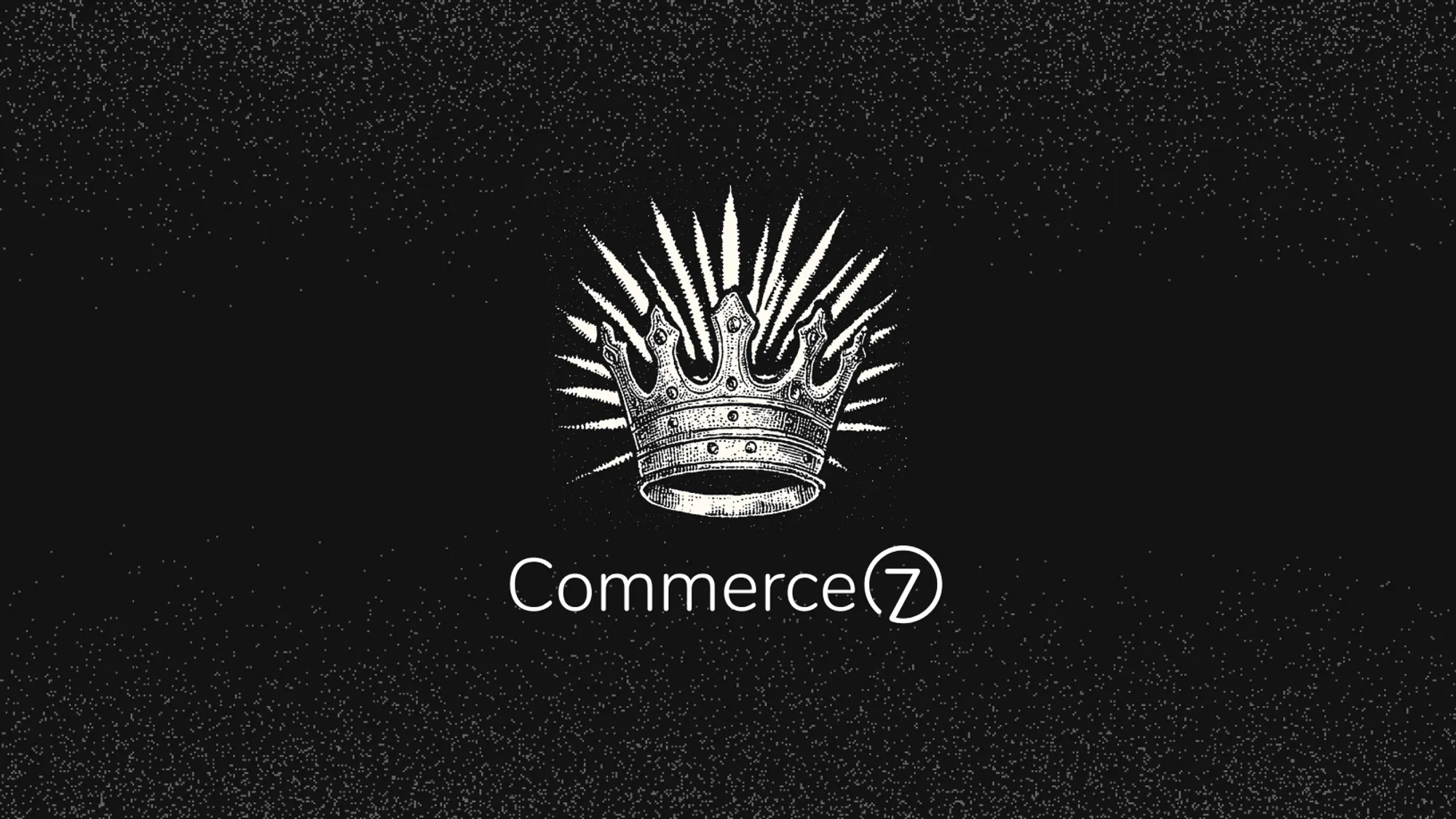 The commerce7 logo with a crown on it against a black textured background