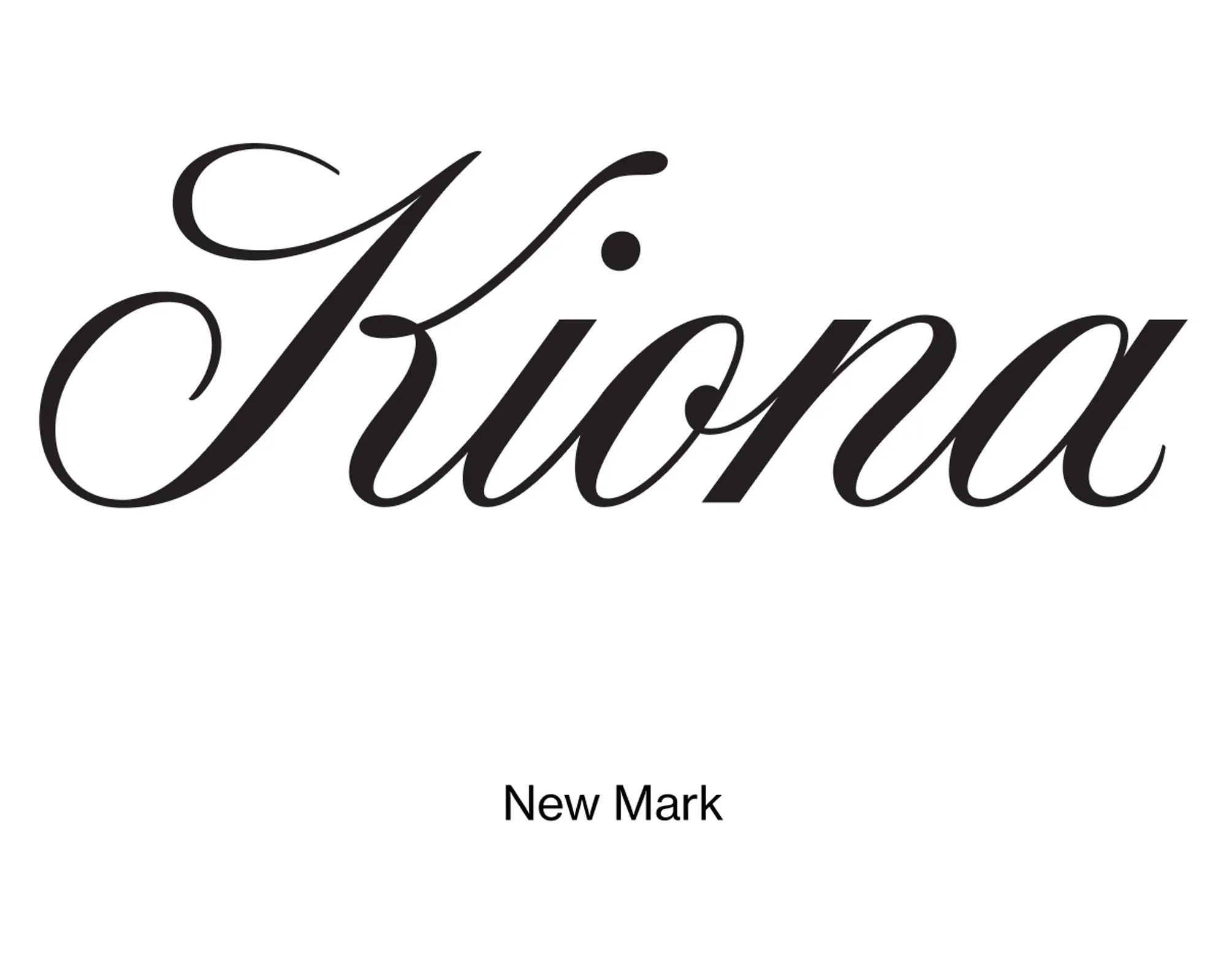 Kiona script wordmark with the words 'new mark' below